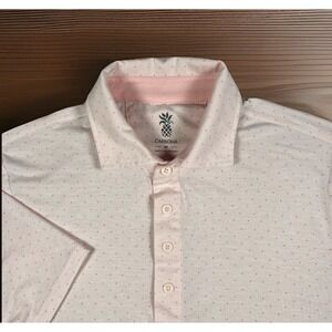 Cariloha Polo Shirt Mens M Pink Polka Dot Bamboo‎ Comfort Classy Golf Active EUC